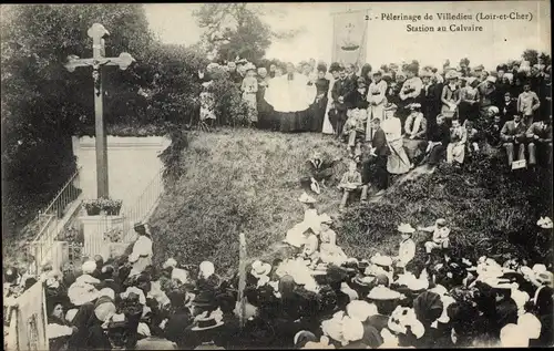 Ak Villedieu en Beauce Loir et Cher, Pelerinage, Station au Calvaire