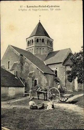 Ak Laroche Saint Cydroine Yonne, L'Eglise, Pferdekarren