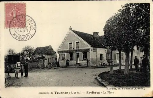 Ak Favières Seine et Marne, La Place