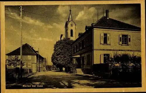 Ak Marlen Goldscheuer Kehl am Rhein, Partie im Ort, Kirchturm