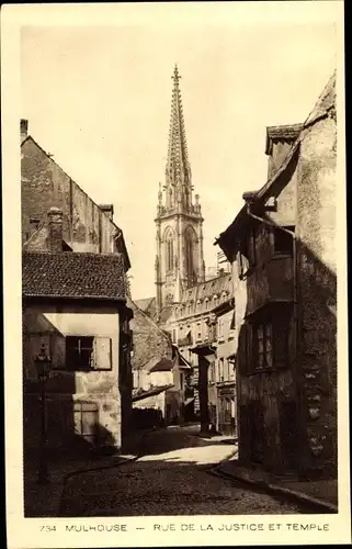 Ak Mulhouse Mülhausen Elsass Haut Rhin, Rue de la Justice et Temple