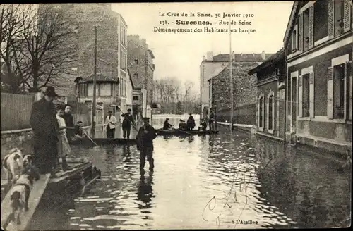 Ak Suresnes Hauts de Seine, Rue de Seine, Inondations 1910
