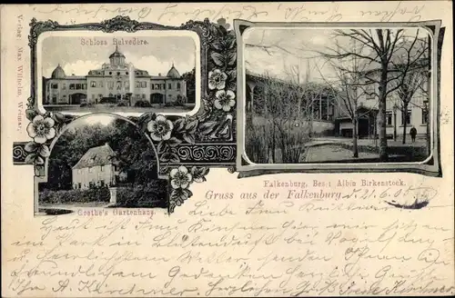 Ak Weimar in Thüringen, Schloss Belvedere, Gasthaus Falkenburg, Albin Birkenstock, Gartenhaus