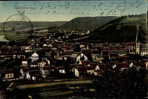 Ak Merzig an der Saar, Panorama vom Ort