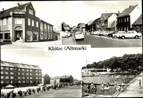 Ak Klötze in Sachsen Anhalt, HO Kaufhaus, Neustädter Straße, Neubauten, Waldbad