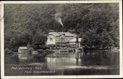 Ak Bad Lauterberg im Harz, Uferpartie mit Hotel Wiesenbekerteich
