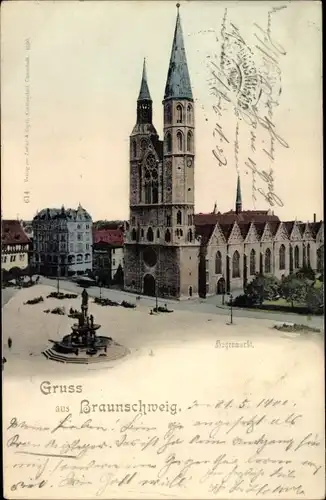 Ak Braunschweig in Niedersachsen, Hagenmarkt, Kirche, Denkmal