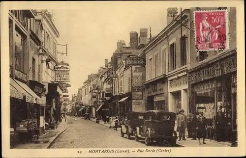 Ak Montargis Loiret, Rue Doree, Centre, Geschäfte, Autos