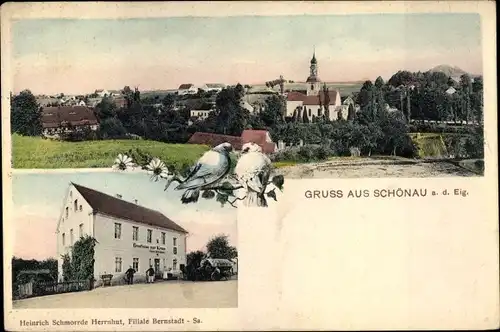 Ak Schönau Berzdorf auf dem Eigen, Panorama vom Ort, Gasthaus zur Krone