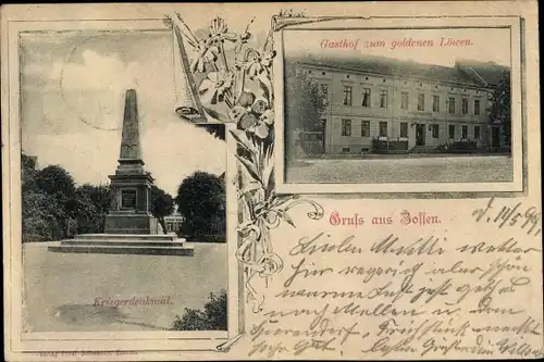 Ak Zossen in Brandenburg, Kriegerdenkmal, Gasthof zum goldenen Löwen