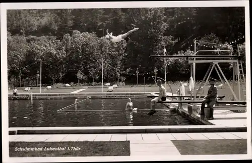 Ak Luisenthal im Thüringer Wald, Schwimmbad, Sprungbrett, Soldat