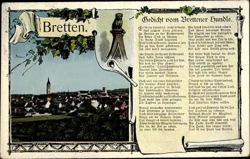 Gedicht Ak Bretten in Baden Württemberg, Gedricht vom Brettner Hundle, Stadtansicht