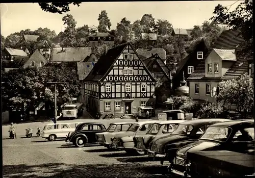 Ak Hohnstein in der Sächsischen Schweiz, Markt, Fachwerkhaus, Autos
