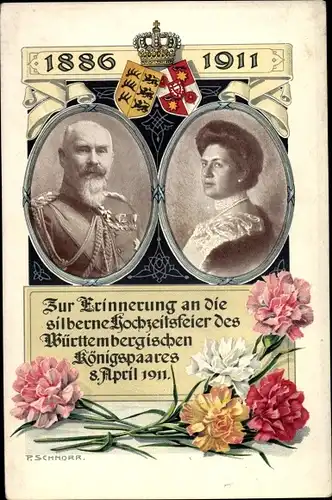 Passepartout Ak Silberhochzeit König Wilhelm II von Württemberg, Charlotte zu Schaumburg Lippe