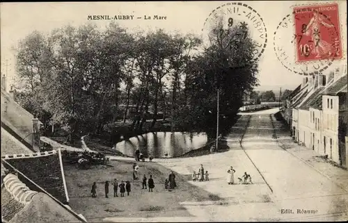 Ak Le Mesnil-Aubry Val d’Oise, La Mare, Teich, Kinder