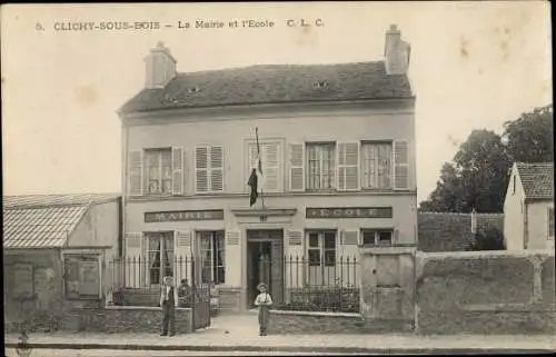 Ak Clichy sous Bois Seine Saint Denis, Mairie, Ecole