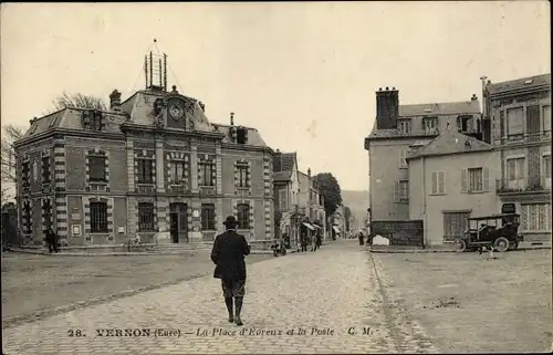 Ak Vernon Eure, La Place d'Évreux et la Poste