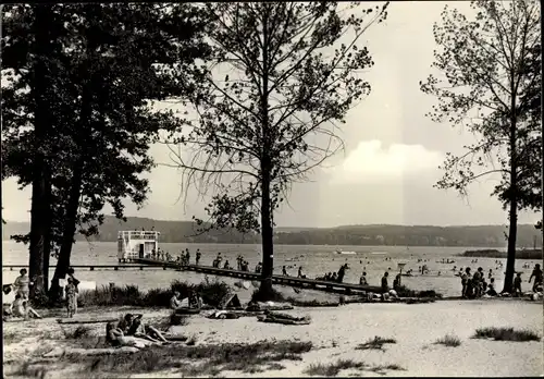 Ak Bad Saarow Pieskow Brandenburg, Strandpartie, Seebrücke