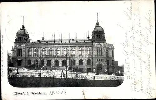 Ak Elberfeld Wuppertal Nordrhein Westfalen, Stadthalle, Straßenpartie