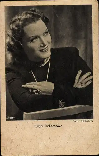 Ak Schauspielerin Olga Tschechowa, Ross Verlag, Portrait, Ring, Kette