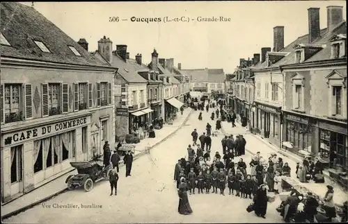 Ak Oucques Loir et Cher, Grande Rue, Cafe du Commerce