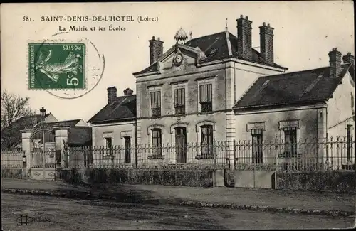 Ak Saint Denis de l'Hotel Loiret, La Mairie et les Ecoles