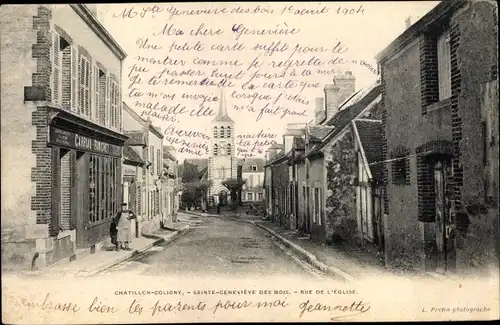 Ak Chatillon Coligny Sainte Genevieve des Bois Loiret, Rue de l'Eglise, Geschäfte