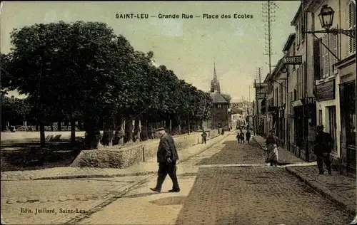 Ak Saint Leu d'Esserent Val d’Oise, Grande Rue, Place des Ecoles
