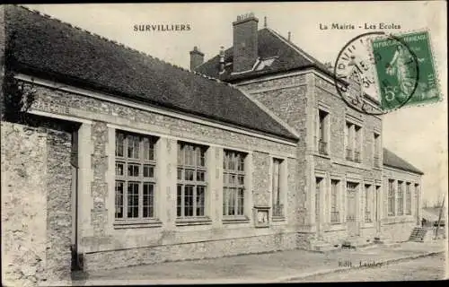 Ak Survilliers Val d'Oise, La Mairie, Les Ecoles