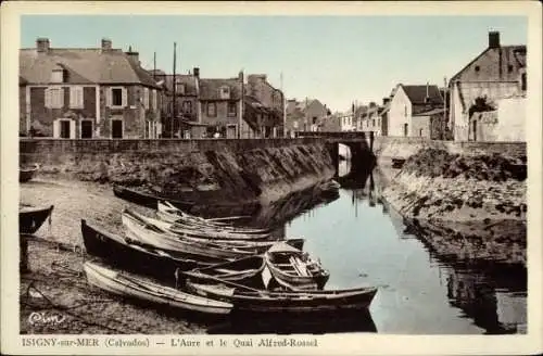Ak Isigny sur Mer Calvados, L'Aure et la Quai Alfred Rossel