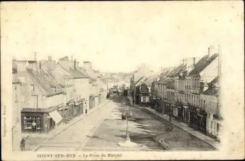 Ak Isigny sur Mer Calvados, La Place du Marche