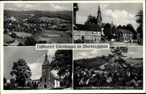 Ak Eckenhagen im Oberbergischen, Luftkurort, Gesamtansicht, Kirche, Marktplatz