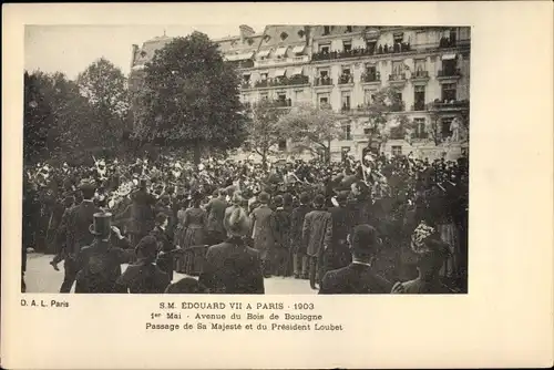 Ak Paris XVI., Edouard VII, König Edward VII von Großbritannien, Avenue du Bois de Boulogne