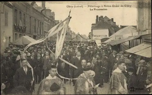Ak Clery Loiret, Pelerinage à Notre Dame, la Procession