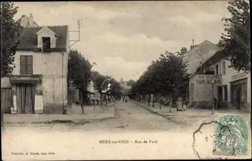 Ak Méry sur Oise Val d’Oise, Ru de Paris, Cafe, Billard