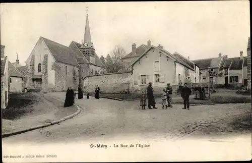 Ak Saint Méry Seine et Marne, La Rue de l'Eglise