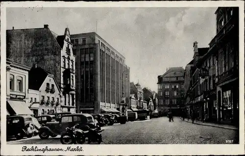 Ak Recklinghausen im Ruhrgebiet, Markt, Motorrad
