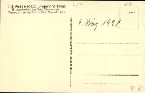 Ak Georgsmarienhütte in Niedersachsen, J. H. Pestalozzi Jugendherberge