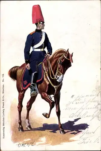 Künstler Ak Merté, Oskar, Bayerischer Soldat in Uniform auf einem Pferd