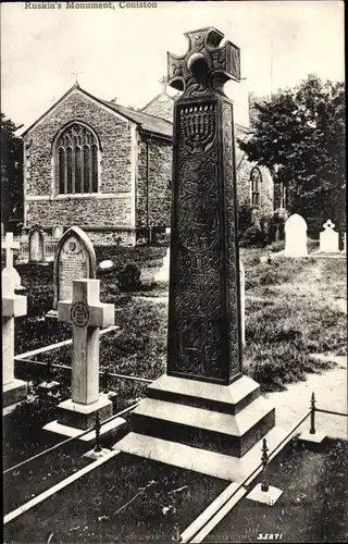 Ak Coniston Cumbria, Ruskin's Monument