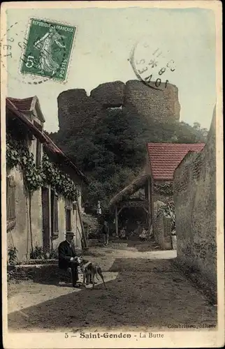 Ak Saint Gondon Loiret, La Butte, Ruine, Mann, Hund