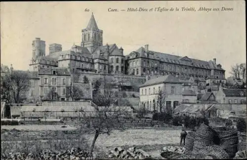 Ak Caen Calvados, Hotel Dieu et l'Eglise de la Trinite, Abbaye aux Dames