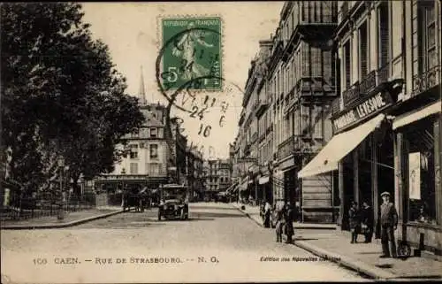 Ak Caen Calvados, Rue de Strasbourg, Auto, Levesque