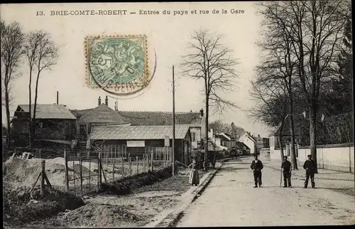 Ak Brie Comte Robert Seine et Marne, Entrée du pays et Rue de la Gare