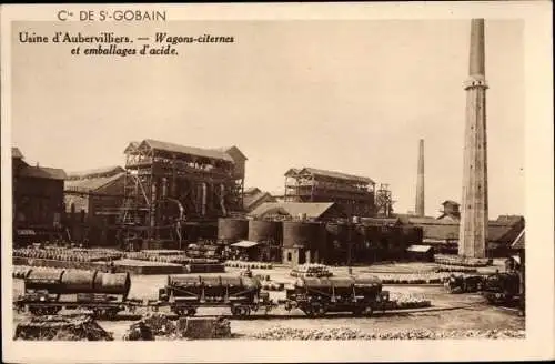 Ak Aubervilliers Seine Saint Denis, Usine, Wagon citernes, Emballages d'acide