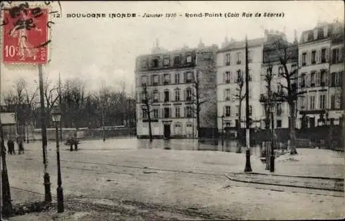 Ak Boulogne sur Seine Hauts de Seine, Rond Point, Rue de Sevres, Hochwasser 1910
