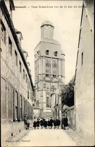 Ak Verneuil Eure, Tour Saint Jean, vue de la rue du Collêge