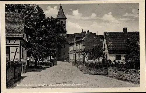 Ak Scherzheim Lichtenau in Baden, Kirche, Schule, Kriegerdenkmal