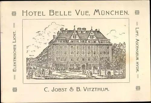 Künstler Ak München, Hotel Belle Vue, Inh. C. Jobst & B. Vitzthum