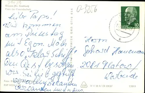 Ak Güsten Sachsen Anhalt, Platz der Freundschaft